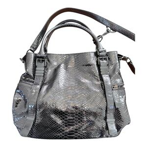 Authentic Michael Kors Darrington Large Gunmetal Python Embossed Messenger Tote